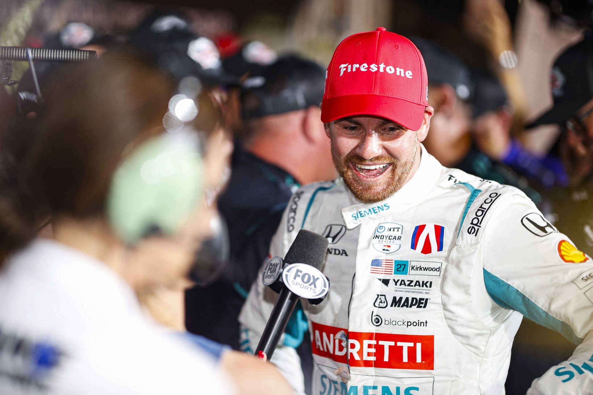 Kyle Kirkwood gives an interview after winning the Bommarito Automotive Group 500 - Source: Getty